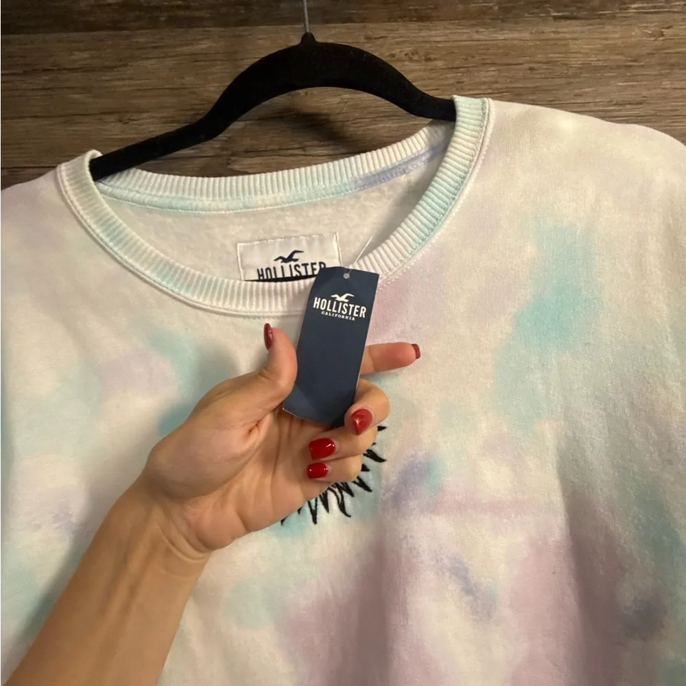 Hollister Blue White Cropped Hoodie Relaxed Fit